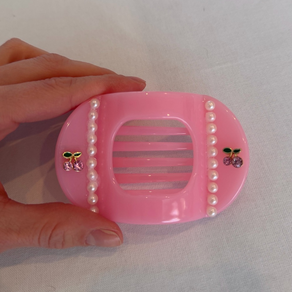 Pink Hair Clip with Pearl Accents